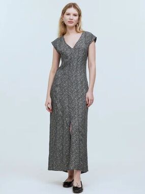 Madewell V-Neck Cap-Sleeve Midi Dress in Charcoal Floral